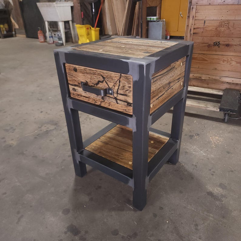 Industrial Single-drawer Nightstand | Welded Steel Frame, Galvanized ... - Welded Metal Industrial Nightstand