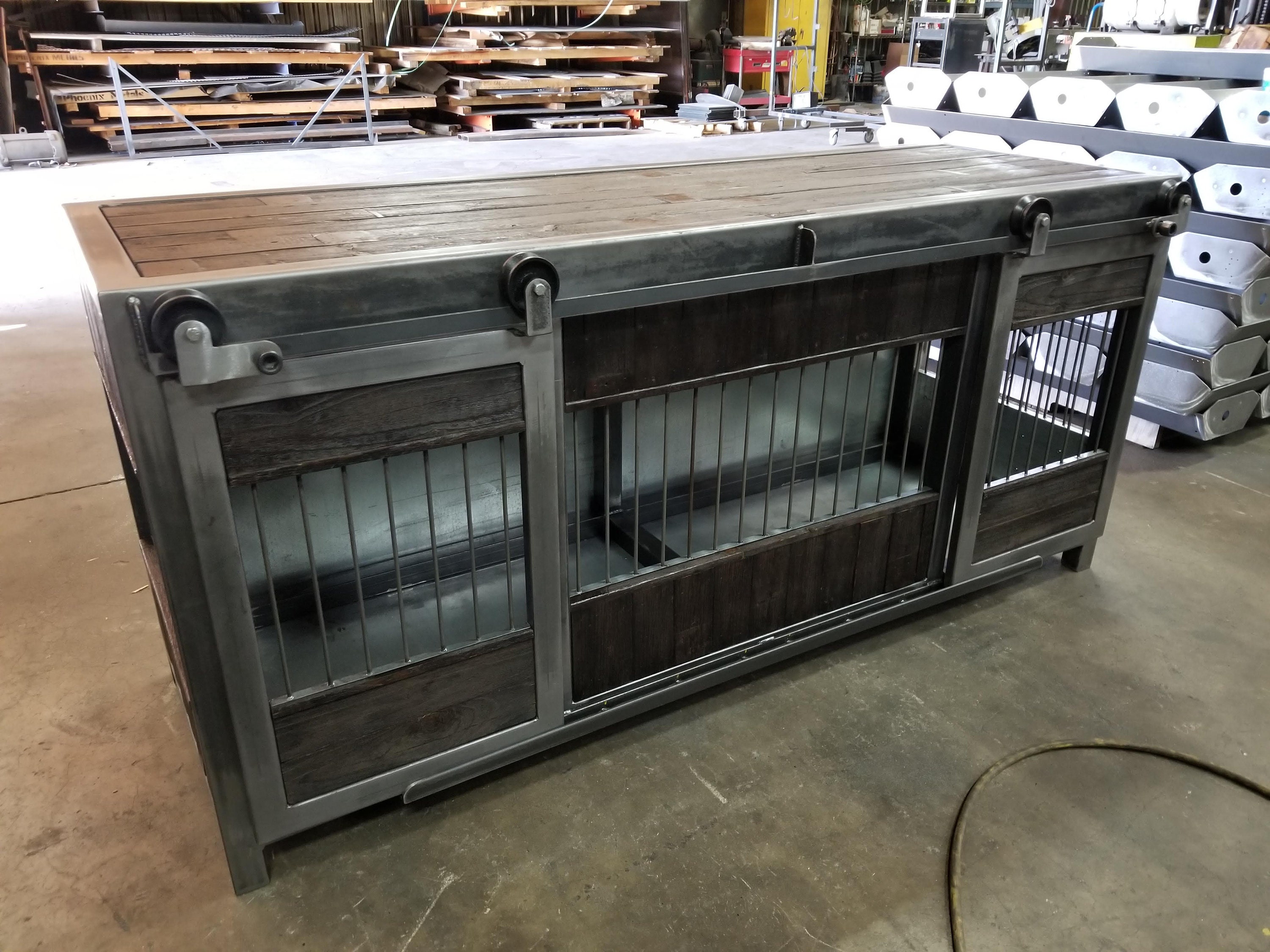 Curated visual reference: Gallery Detail: Industrial Dog Kennel With Reclaimed Wood Dog Crate Pet Bed