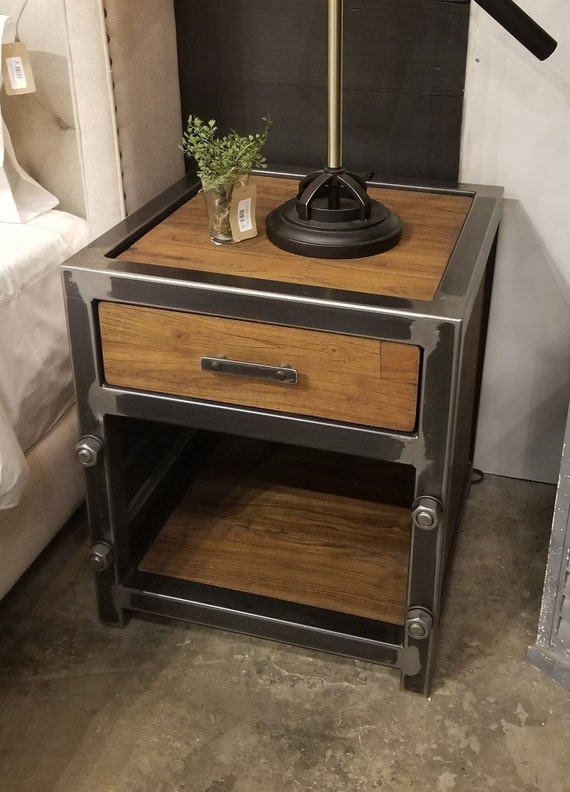 Rustic Welded Steel Night Stand Vintage Industrial Nightstand Custom Stained Reclaimed Couch Table Bespoke Handmade Endtable Etsy