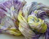 Handpainted Silk Scarf, Painted Silk Shawl, Lilac spring greens Silk Scarf, Silk Shawl, Silk Scarf, Hand Painted Silk Shawl, Natural Silk