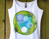 Hand-Painted T-shirt Yoga, Yoga Tank Top, Cornflower T-shirt, Cornflower Blue Green T-shirt, Hand-painted T-shirt female.