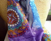 Hand Painted Silk Scarf.Silk Scarf "White Elephant".Ethnic accessory of tender silk ponge.Approx 18 x 58 in.(45 x 148 cm).