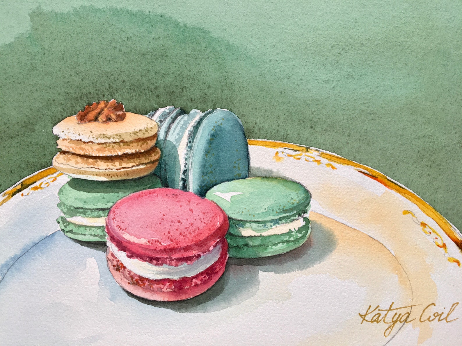 ORIGINAL Watercolor Painting Macarons Watercolor French Etsy