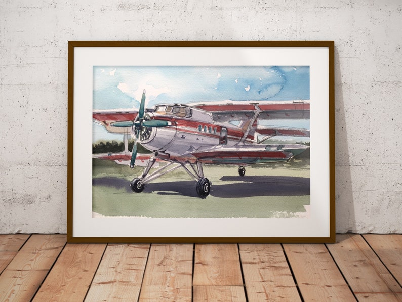 ORIGINAL Watercolor Painting Airplane Aircraft Watercolor Etsy