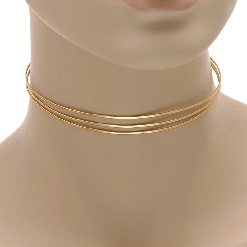 Multi Rose Gold Collar Choker, Multi Gold Neck Collar, Gold Choker, Minimal Choker, Cuff Necklace, Gold Wire Necklace, Birthday gift image 1