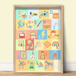 Alphabet Lerndruck Poster | BILDER KINDERZIMMER | Kinderzimmer Wand Kunst | Illustration | Kinder Wand Dekor | Spielzimmer | ABC Druck