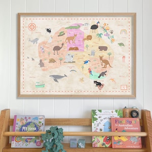 Australien Tier Karte Kunstdruck für KINDERZIMMER + KINDERZIMMER | Neutraler Boho Druck | Spielzimmer | Australier | Baby-Dusche-Geschenk | Safari