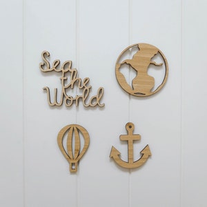 Panneau mural en bois pour chambre d'enfant et bébé | Art mural pour chambre d'enfant | Décoration murale | Exploration du monde | Bois découpé au laser | Stickers de voyage Safari dans la jungle