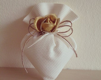 30 IVORY piquet hearts - Wedding favors - Sugared almonds - Sugared almond holder - Sugared almonds - Bags - Sachets