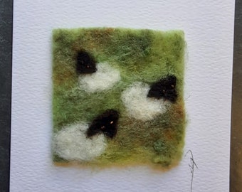 Sheep textile greeting card, felt and stitch greeting card, textile art card, blank inside greeting card, any occasion card