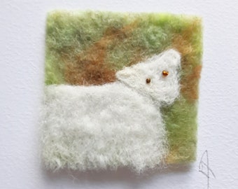 White Sheep textile greeting card, felt and stitch greeting card, textile art card, blank inside greeting card, any occasion card