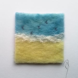 Cartão de felicitações em tecido Shoreline, cartão de felicitações em feltro e costura, cartão de arte em tecido, cartão de felicitações em branco, cartão para qualquer ocasião