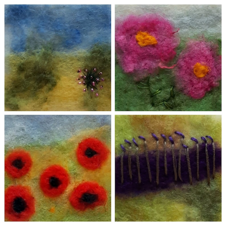 Poppies textile greeting card, felt and stitch greeting card, textile art card, blank inside greeting card, any occasion card image 3