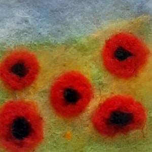 Poppies textile greeting card, felt and stitch greeting card, textile art card, blank inside greeting card, any occasion card image 2