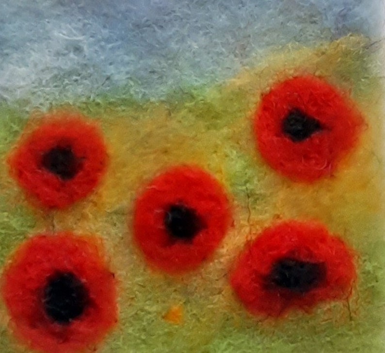 Poppies textile greeting card, felt and stitch greeting card, textile art card, blank inside greeting card, any occasion card image 2