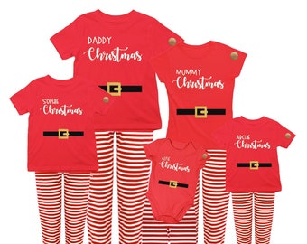 Christmas Family Matching Lounge Wear Pyjama Set Glitter Santa Any Name Xmas Eve Box Filler Idea