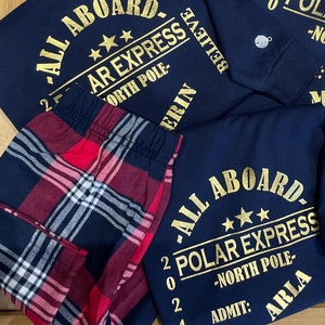 Weihnachten Familie Passende Hose und Langarm-Top-Set Polar Santa Express 2025 Jeder Name Xmas Eve Box Filler Idee Tartan