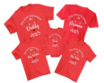 Family Matching T-shirt My First Christmas Red Baby