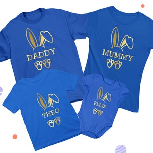 Family Easter T-shirt Personalised Matching Gift Gold Bunny Easter Egg Hunt