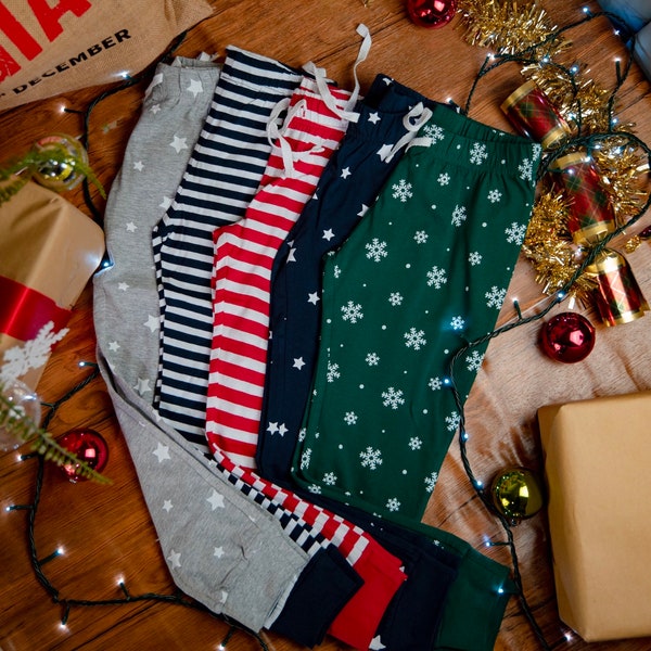 Lounge Wear Pants Pyjama Bottoms Matching Family Stars Stripes Snowflakes Unisex Kids Baby Christmas