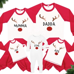 Matching Family Christmas Pyjamas Personalise Reindeer Design Baby Kid Women Men