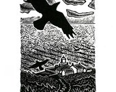 Evening Flight, an original wood engraving from an edition of 100 by Robin Mackenzie