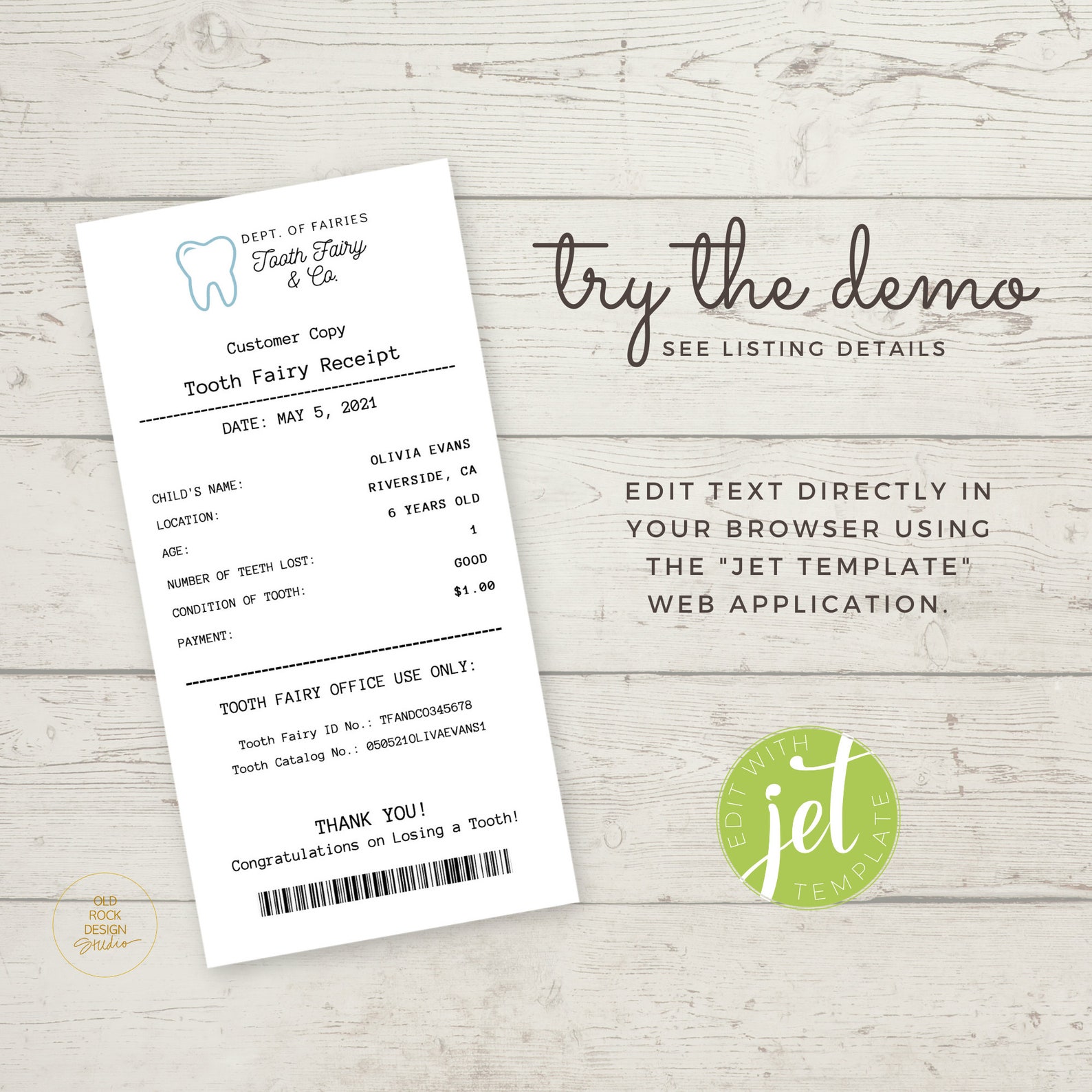 Tooth Fairy Receipt Template Editable Tooth Fairy Printable Etsy