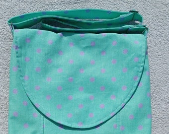 Handmade colourful turquoise cross body messenger bag purse cotton fully lined  free shipping cotton natural colorful washable pockets    1