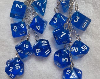 DND mini dice transparent blue pierced earrings D4 D6 D8 D10 D12 D20 geek gamer jewellery jewelry gift dungeons dragons polyhedral 07