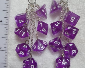 DND mini dice transparent purple pierced earrings D4 D6 D8 D10 D12 D20 geek gamer jewellery jewelry gift dungeons dragons polyhedral 08