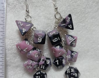 DND mini dice pink black marbled 2-tone pierced earrings D4 D6 D8 D10 D12 D20 geek gamer jewellery jewelry gift dungeons dragons polyhedral