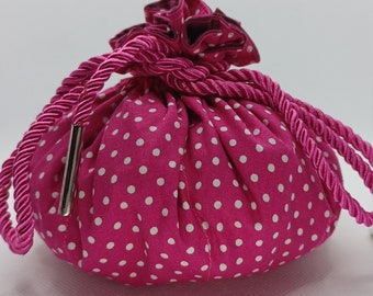 Rose and Hubble polka dots dice bag large Dice gremlin gift. Dungeons and Dragons  DnD  TTRPG cerise raspberry magenta bright pink   162