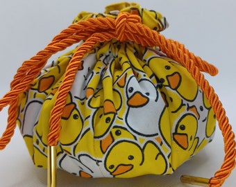 ducks dice bag large holds 12 or more sets  Dice gremlin gift. Dungeons and Dragons  DnD  TTRPG yellow white  62