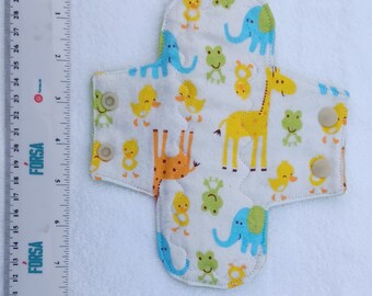 Carefully handmade reusable washable fabric menstrual pads cotton zorb 7.5" inches 19 cm jungle animals flannel cloth