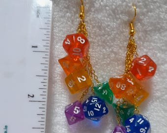 DND rainbow mini dice superfine earrings D4 D6 D8 D10 D12 D20 geek gamer jewellery jewelry gay pride gift dungeons dragons gold polyhedral