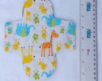 Carefully handmade reusable washable fabric menstrual pads cotton zorb 7.5" inches 19 cm jungle animals flannel cloth