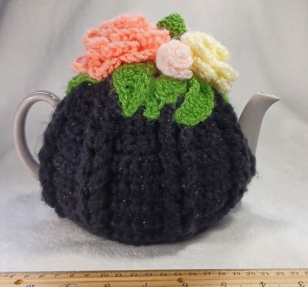 Handmade Tea Cosy Cozy Knitted Crochet Flowers Large Medium Etsy