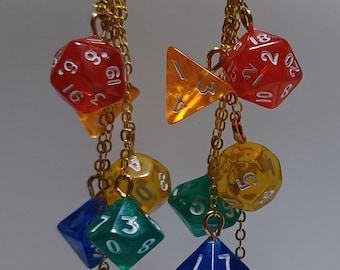 DND rainbow mini dice earrings D4 D6 D8 D10 D12 D20 geek gamer jewellery jewelry gay pride flag gift dungeons & dragons gold polyhedral