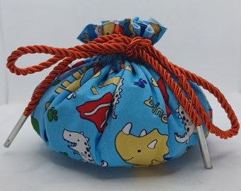 Cartoon dinosaurs dice bag large holds 12 or more sets  Dice gremlin gift. Dungeons and Dragons  DnD  TTRPG turquoise blue    37