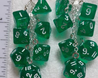 DND mini dice transparent green earrings D4 D6 D8 D10 D12 D20 geek gamer jewellery jewelry gift dungeons dragons gold polyhedral 05