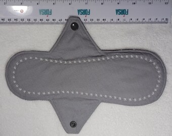Carefully handmade grey reusable washable fabric menstrual pads cotton zorb 10" inches 26 cm bamboo flannel cloth zorb