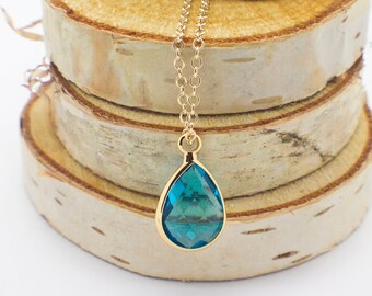 Minimalist Birthstone Necklace, March Birthstone Necklace for Daughter, Mother's Day Gift, Teardrop Birthstone Necklace Gift for Women