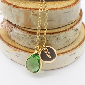 Joyería de piedra de nacimiento. Initail colgante collar regalo para ella, collar minimalista para el cumpleaños de la esposa, personalizado 12-15 pulgadas oro lleno cadena