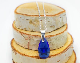 Blue Pendant Necklace for Her, Sterling Silver Teardrop Necklace Gift For Wife, Christmas Gifts Ideas, Jewelry for Women, Swarovski Crystal