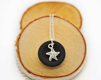 Starfish Necklace for Sister in Law, Sea Glass Pendant for Step Mom, Sterling Silver Jewelry, Star Charm Necklace Christmas Gift For Her