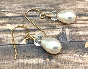 Pearl Teardrop, Bridal Earrings, Bridesmaids Earrings for Wedding, Pearl Earrings for Women's Gift, Anniversary Pearl Jewelry, Mother's Day