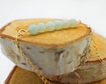 Amazonite Bar Necklace For Her, Dainty Layered Gemstone Necklace Gift for Daugther in Law, Gold Jewelry for Women, Mother's Day Present,