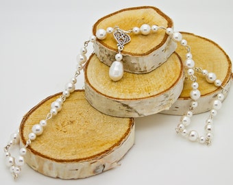 Braut Perlen Halskette, Braut Perlen Choker, Perlen Schmuck Geschenk für Frau, Vintage Stil, Sterling Silber Herz, Swarovski Perlen