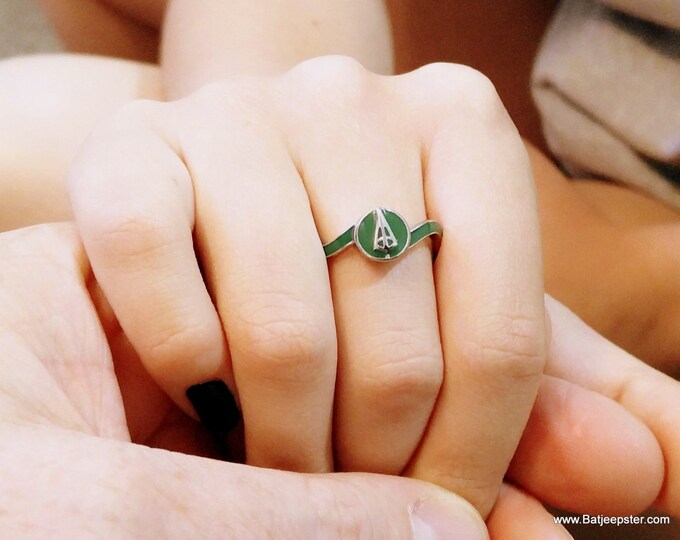 Ladies Custom Surgical Steel Green Arrow Inspired Ring