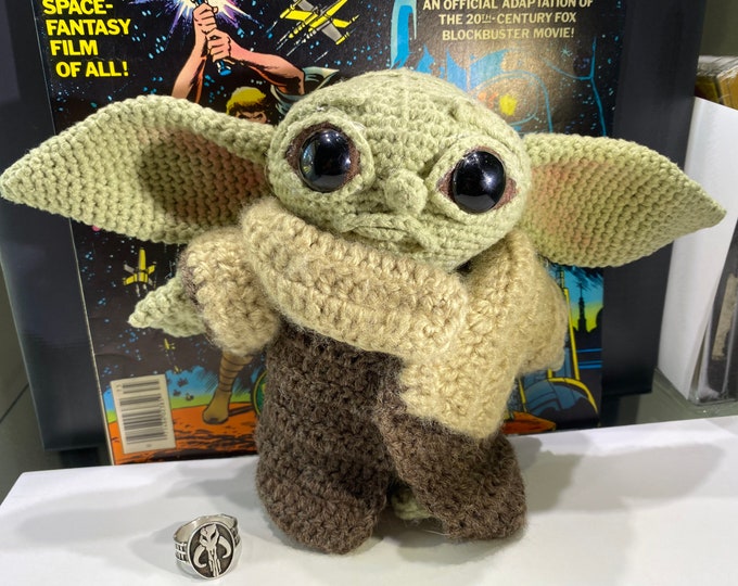 Baby Yoda (The Child) Handmade crocheted plush figure with a little butt!